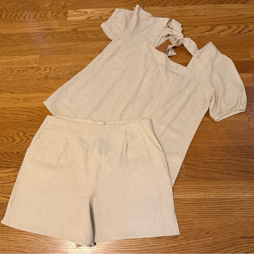 Cream High Waist Tailored linen Shorts size M - Picture 6 of 15